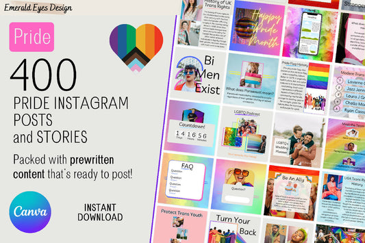 400 Pride Instagram Prewritten Content Bundle Templates LGBTQ Gay Lesbian Trans Bisexual Pride Month