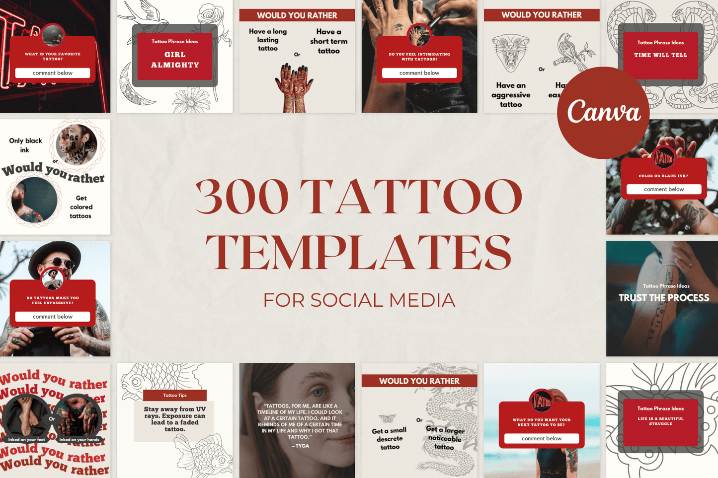 300 Tattoo Templates for Social Media
