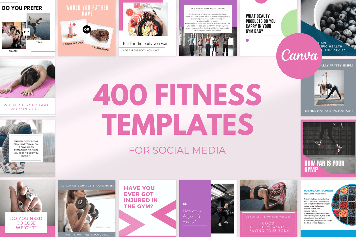 400 Premium Fitness Templates for Social Media (Feminine)