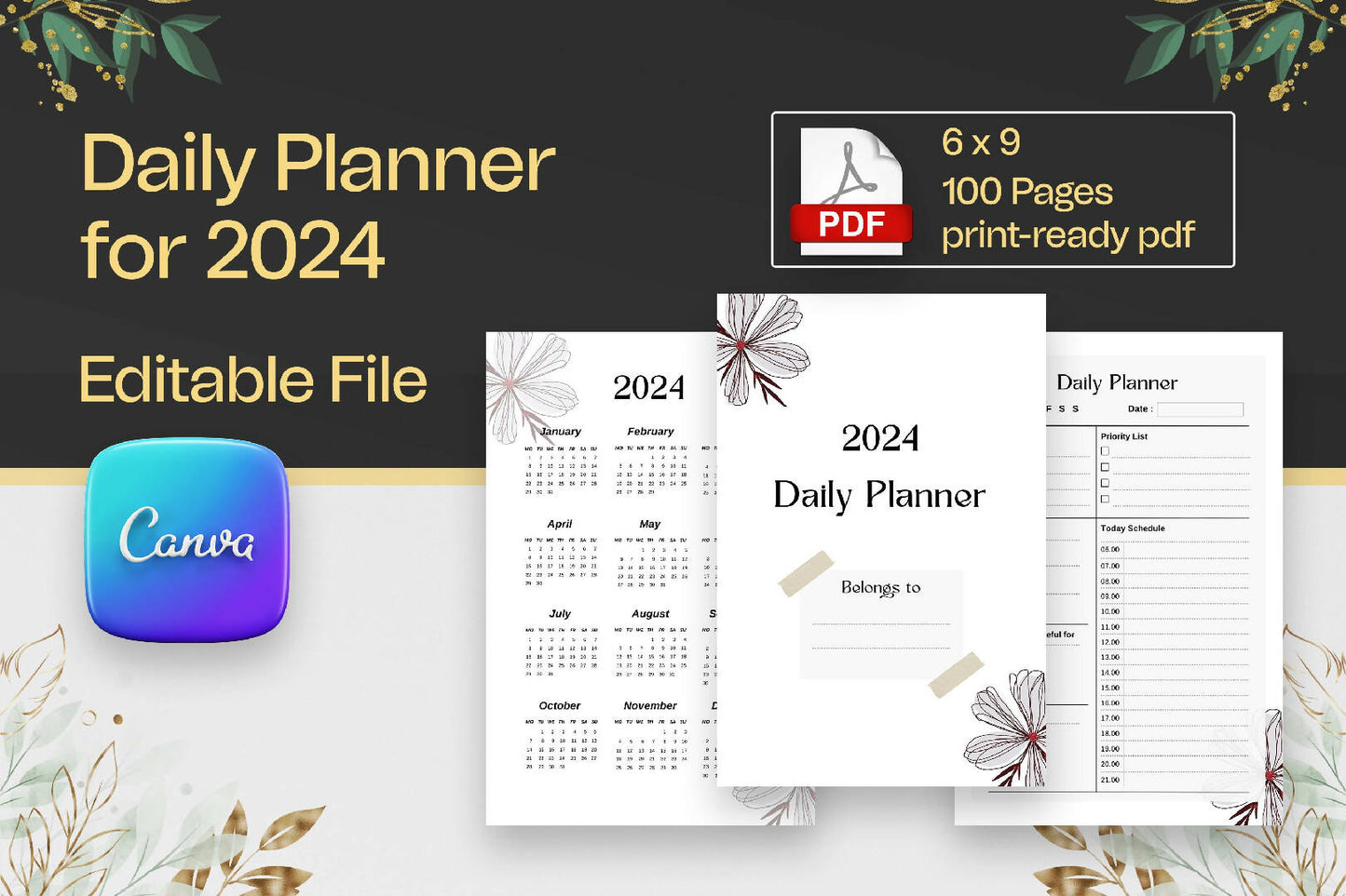 2024 Daily Planner | Canva KDP Interior