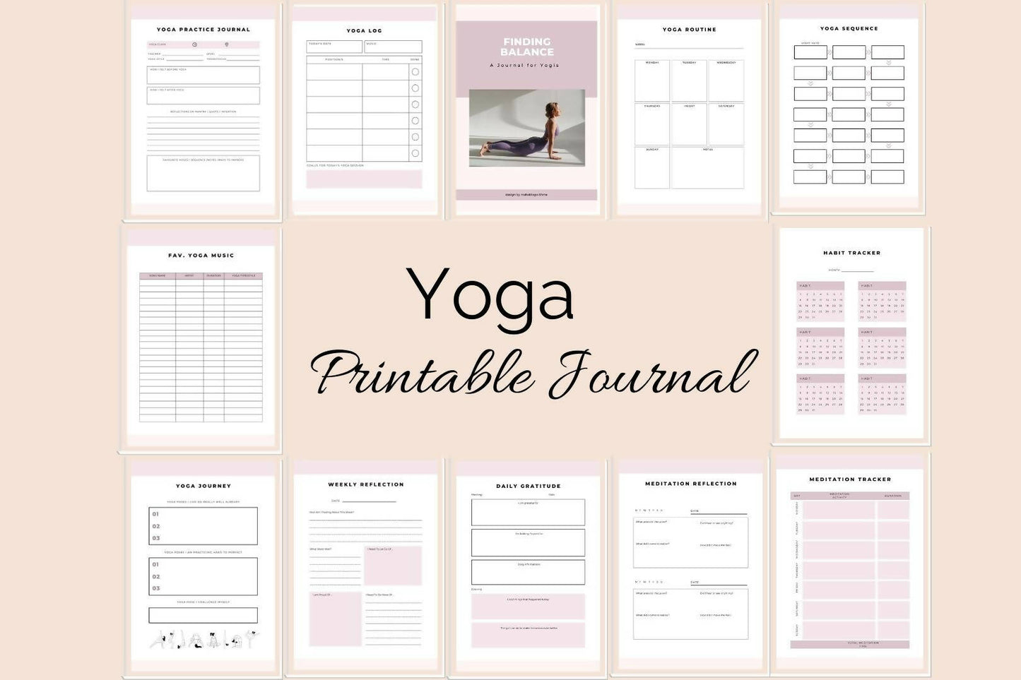 Yoga Journal Printable, Wellness Planner, Gratitude Journal