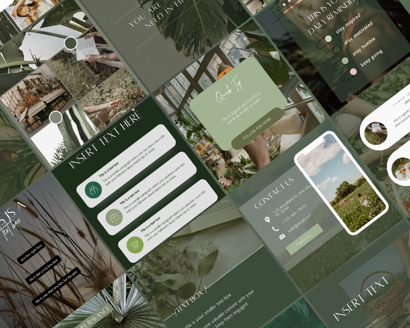 250 Green Instagram Templates, Green Social Media Tropical Instagram Post and Story Templates