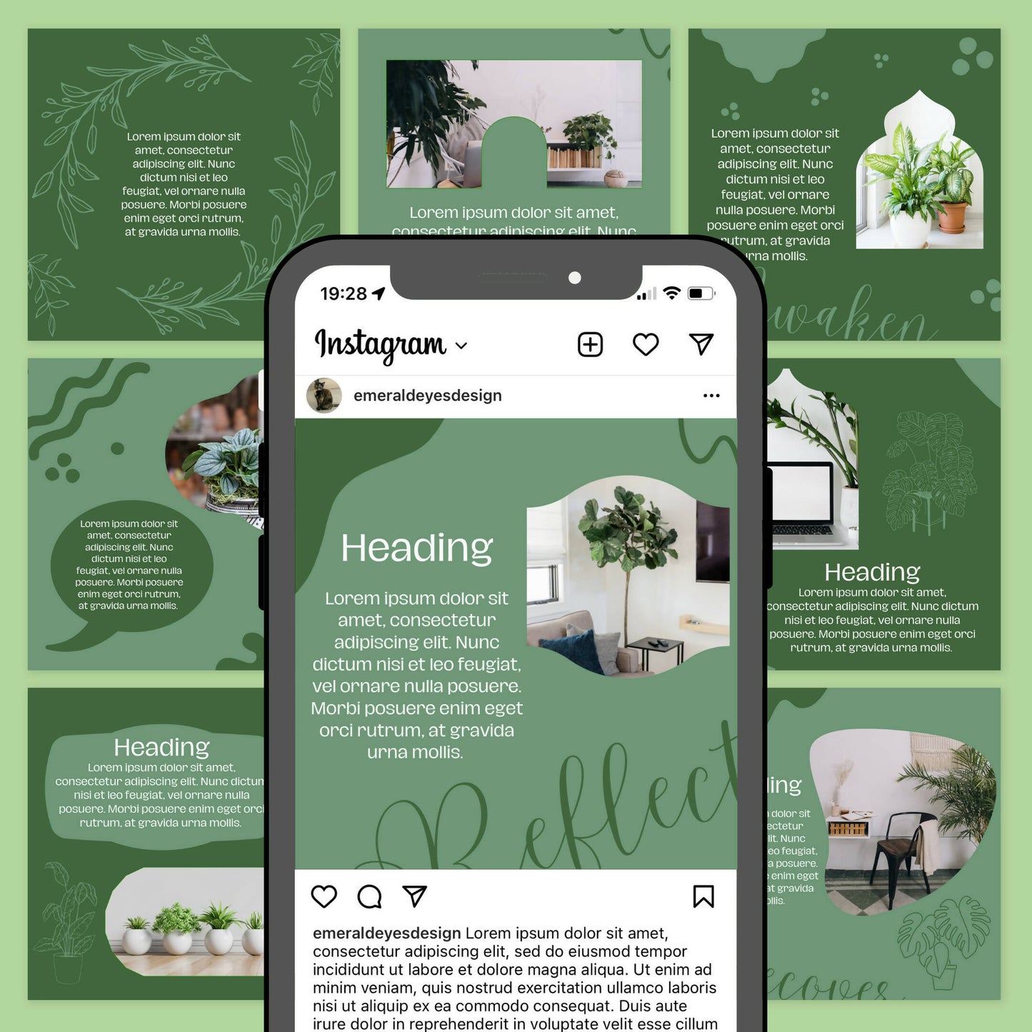 90 Canva Green Plant Themed Instagram Feed & Stories Templates Houseplants Green