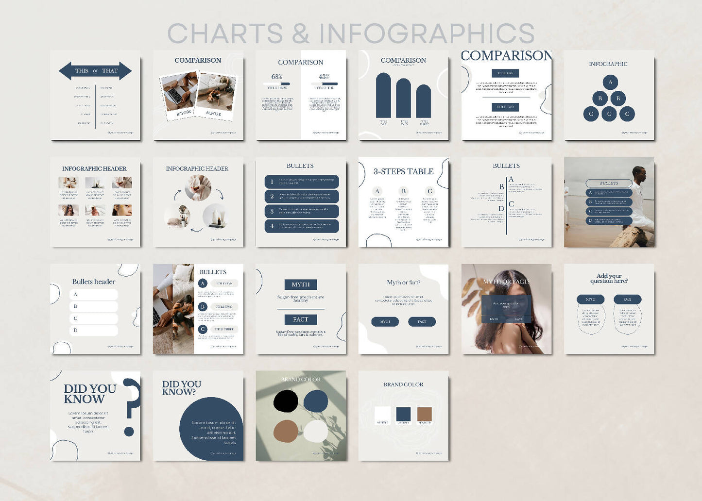 95 Instagram Multipurpose Canva Template Bundle For Charts & Infographics. Best for Coaching, Fashion and Wellness.