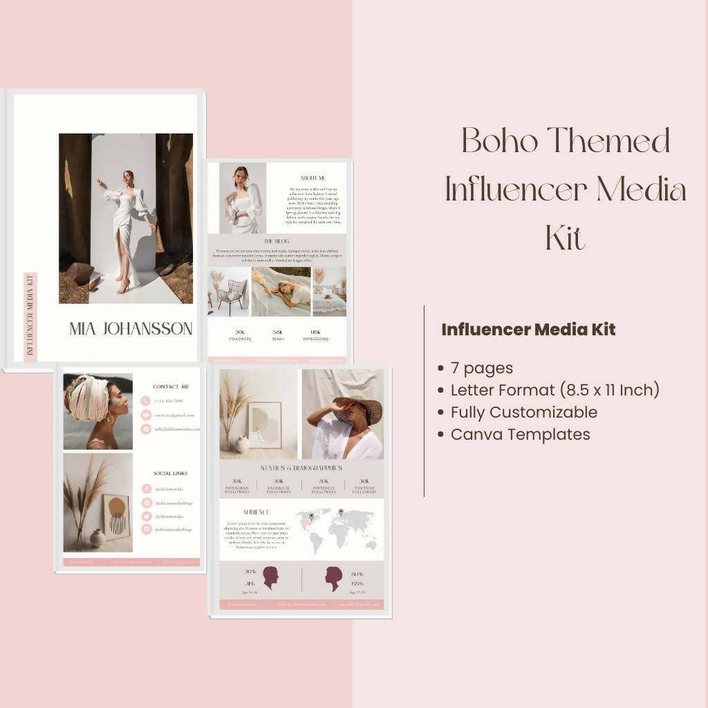 7 Page Media Kit Template | Canva Template | Influencer Media Kit | Rate Sheet for Content Creator | Rate Card Template | Instagram & TikTok