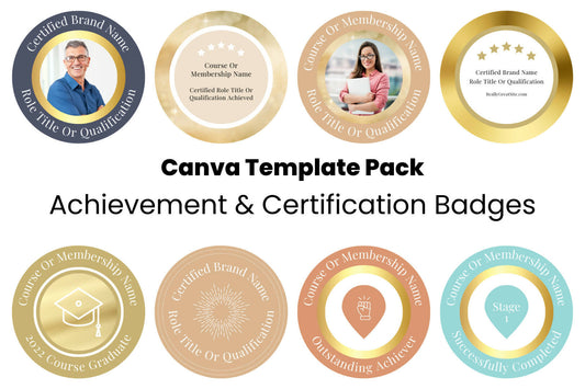 Achievement & Certification Badges Canva Template Pack