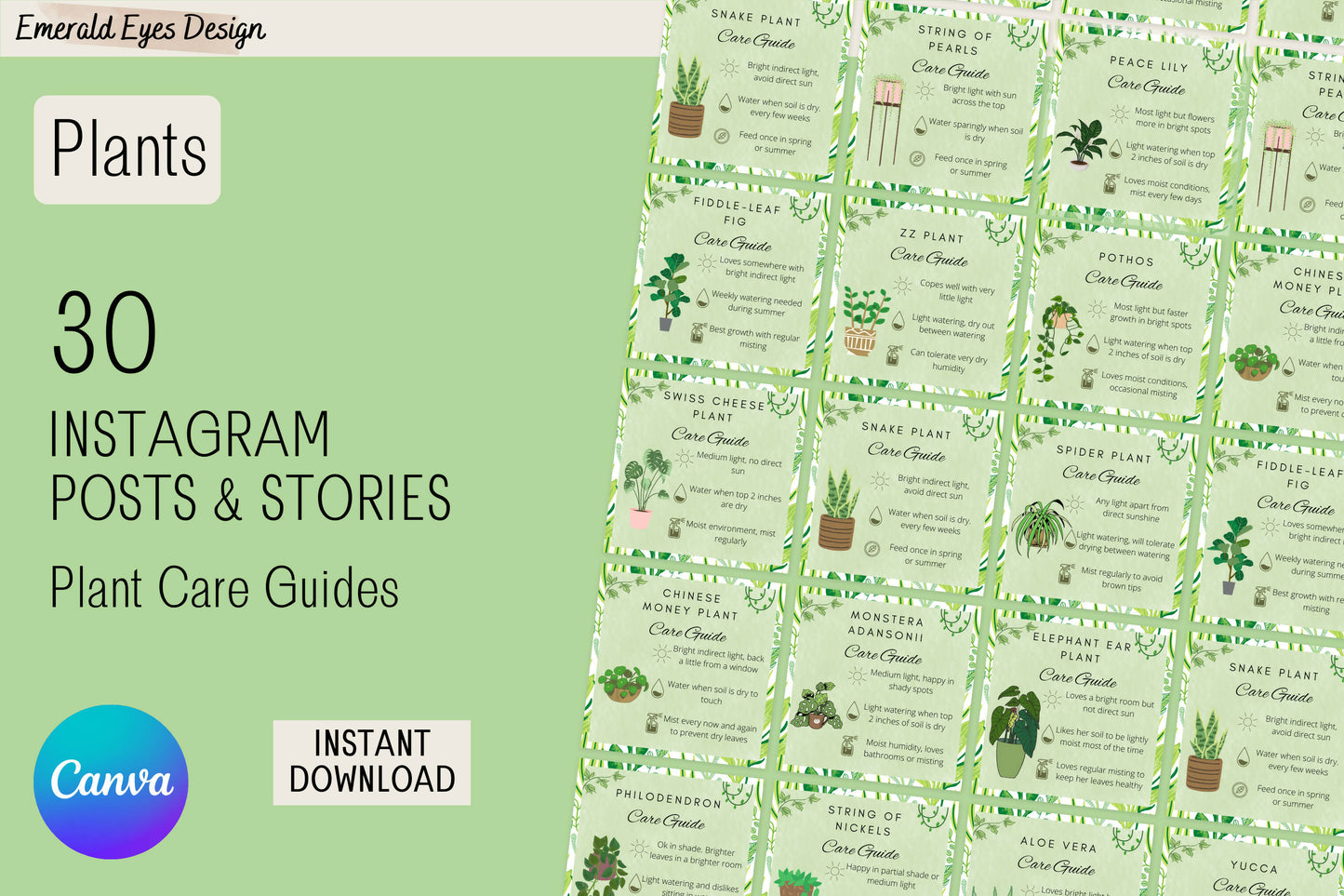 210 BUNDLE Canva Green Plant Themed Instagram Feed & Stories Templates and Content