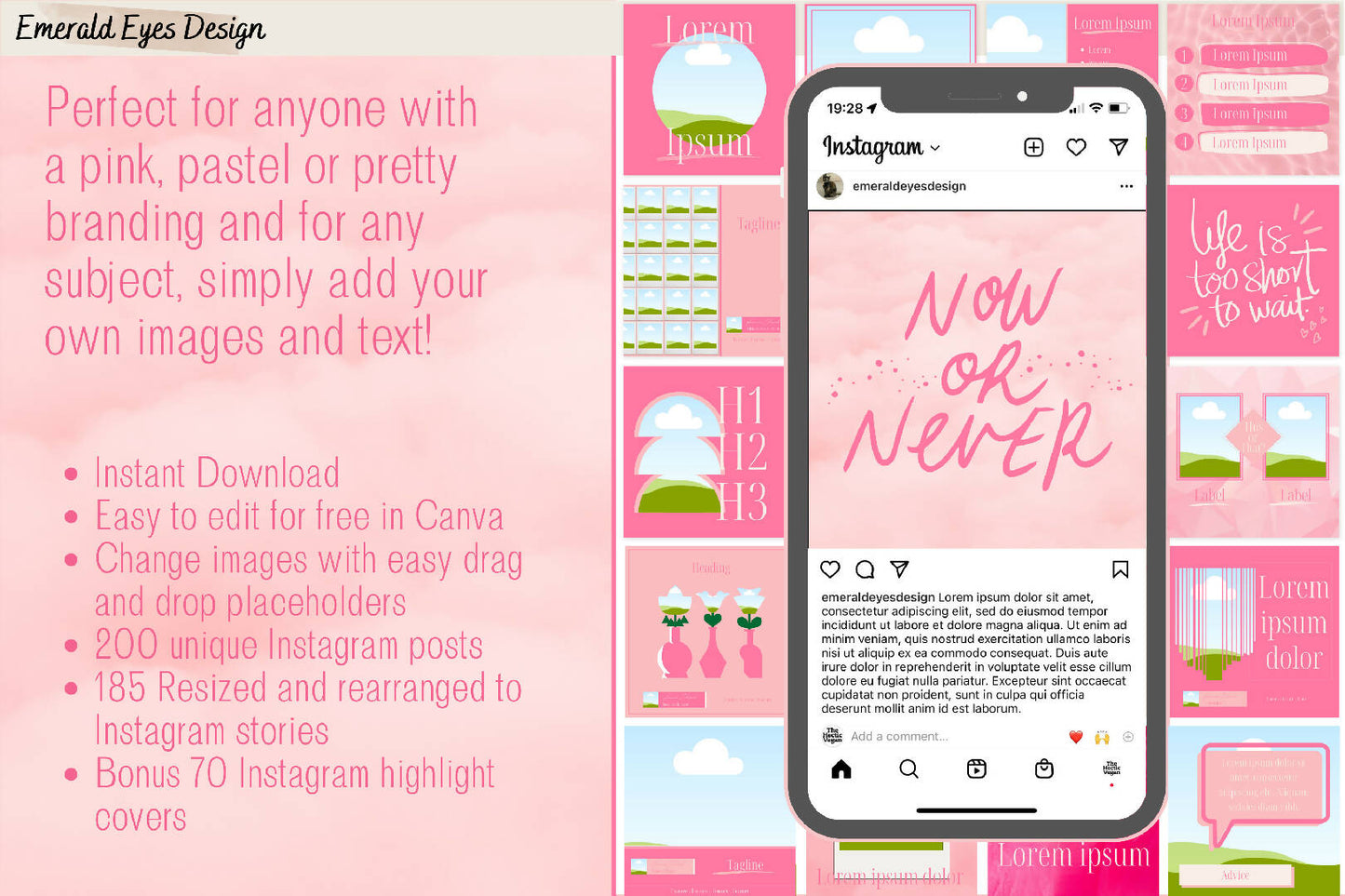 455 Canva Pink Pretty Cotton Candy Instagram Feed & Stories Templates Bubblegum