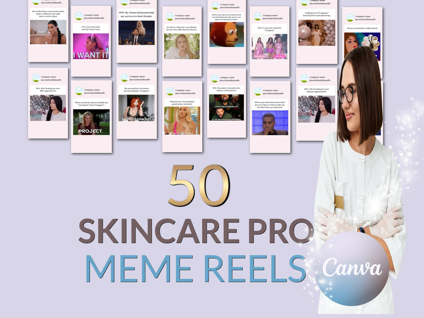 50 Skincare Pro Meme Reel or Story Templates