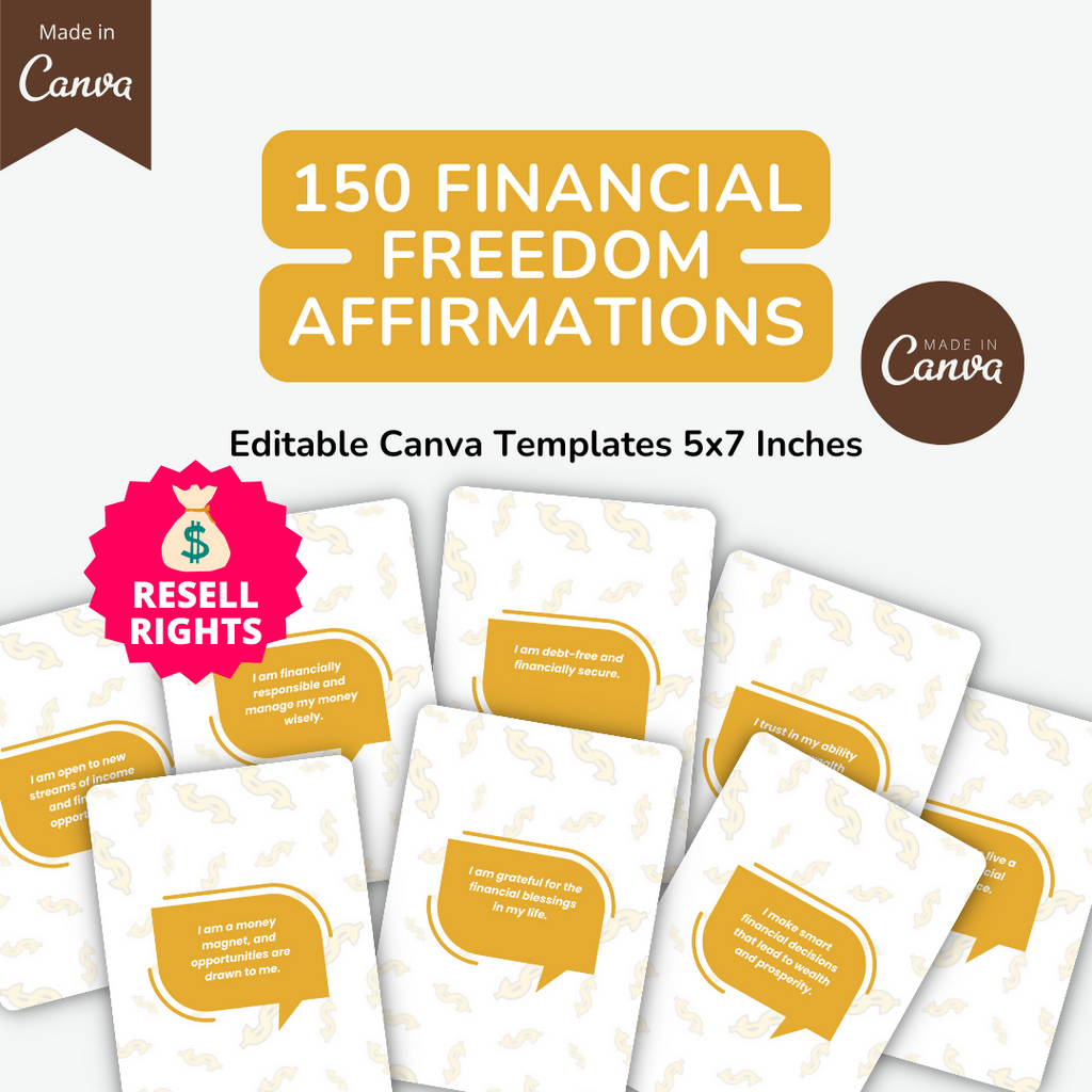 150 Financial Freedom Affirmation Card Deck with PLR/Resell Rights. Editable with Canva.