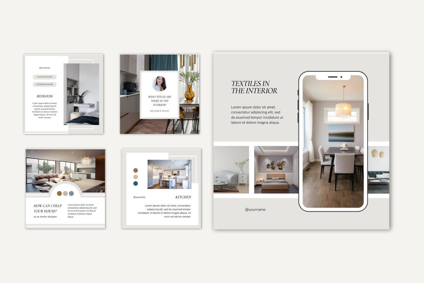 15 Instagram Post Canva Templates Interior Design | Light Minimalistic Social Media Template Set
