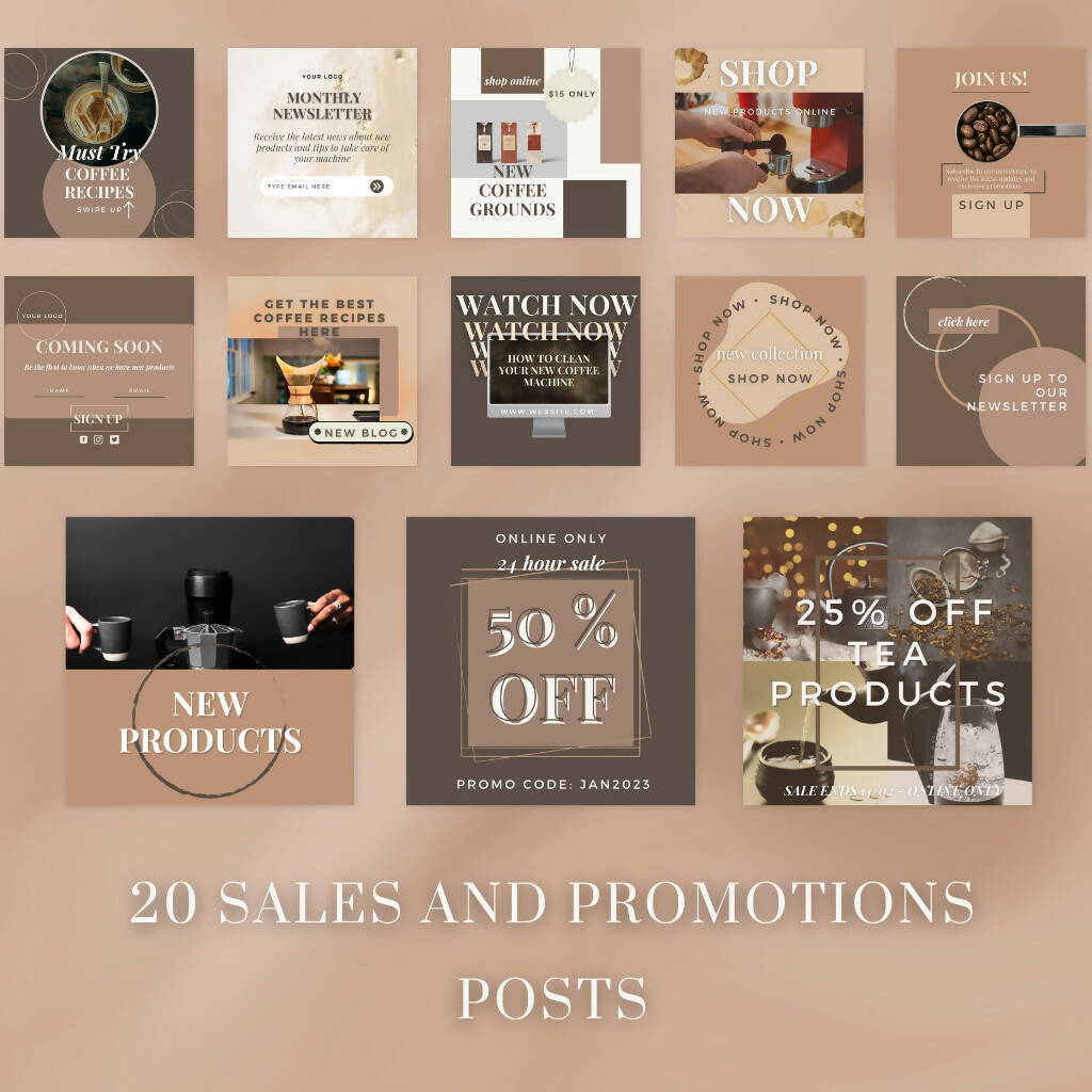 120 Social Media Posts for Coffee and Coffee Businesses + 2 Free Instagram Puzzles