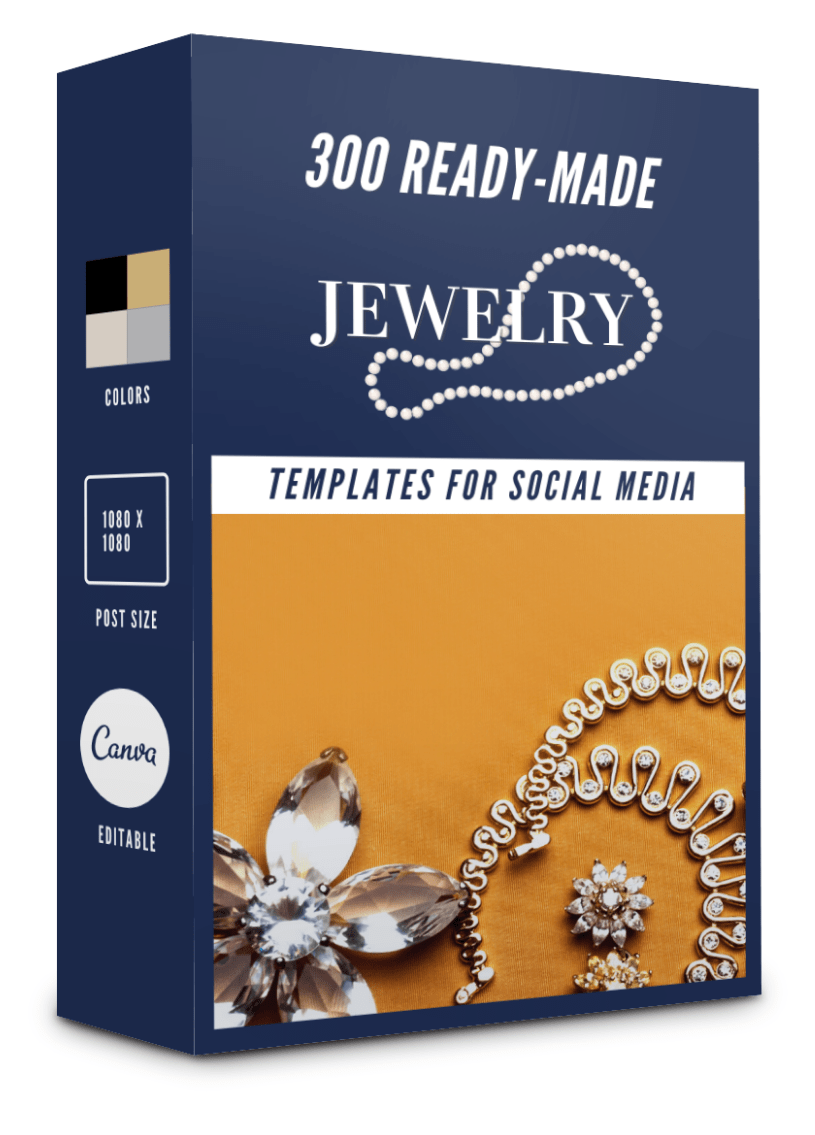 Jewelry social media templates, social media calendar, Jerry Hietaniemi, ready made designs for social media, instagram designs, editable Canva templates