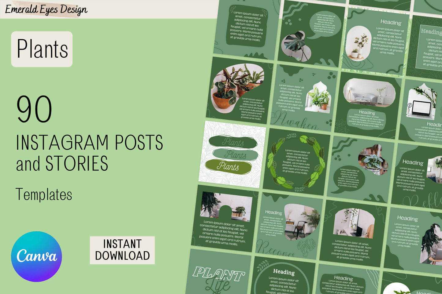 90 Canva Green Plant Themed Instagram Feed & Stories Templates Houseplants Green
