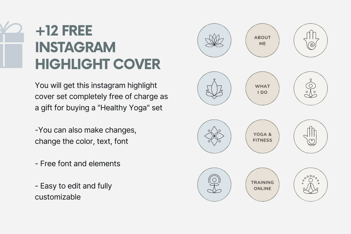 Healthy Yoga 31 Instagram Post Canva Templates + 12 FREE INSTAGRAM HIGHLIGHT cover | Modern Minimalistic Social Media Template