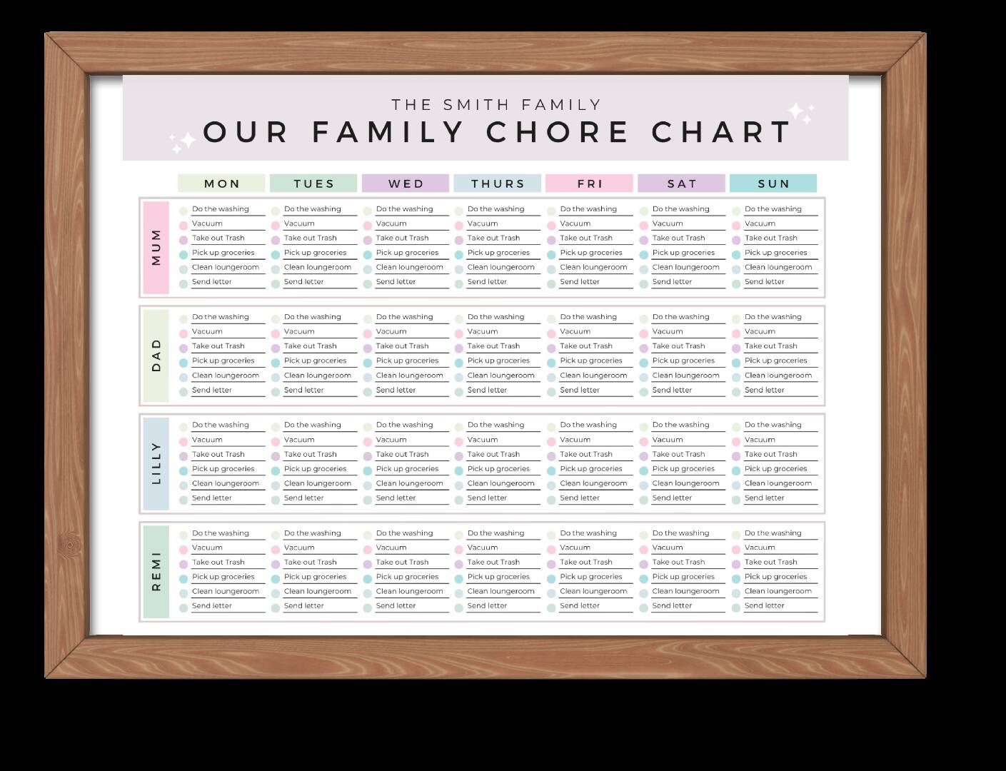 Editable Family Chore Chart