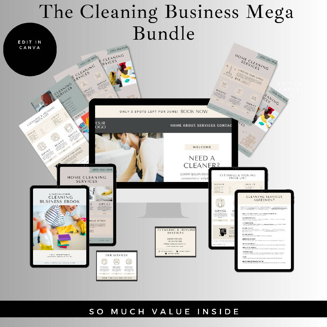 Sparkling Impressions: The Ultimate Cleaning Company Canva Bundle for Unforgettable Branding and Marketing Mastery