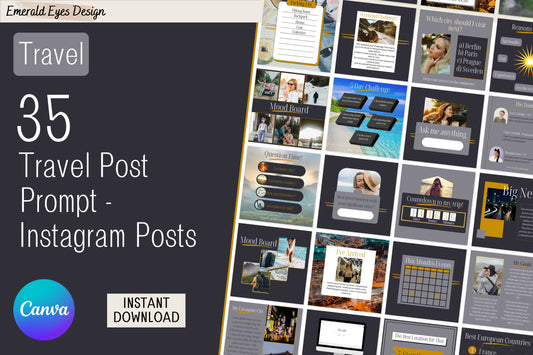 35 Canva Travel Post Prompt Grey Gold Themed Instagram Feed Templates Vacation