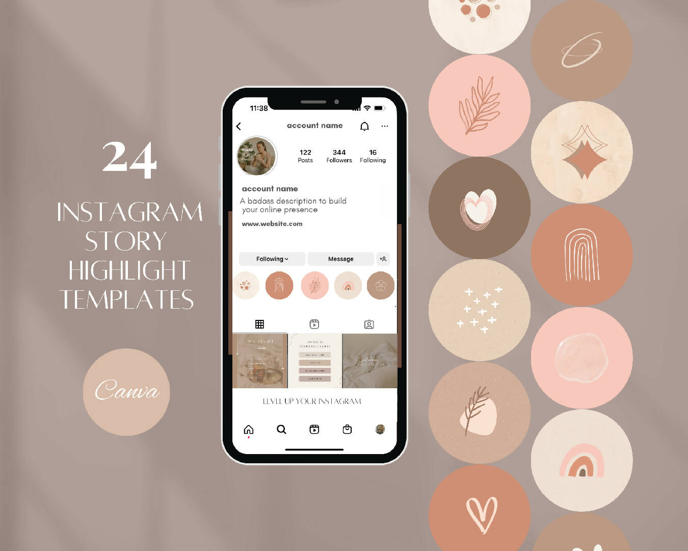 24 Pink Beige Boho Instagram Story Highlight Covers for Social Media