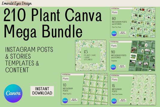 210 BUNDLE Canva Green Plant Themed Instagram Feed & Stories Templates and Content