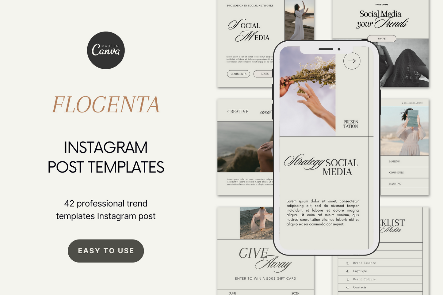 Flogenta 42 Instagram Post & Story Canva Templates | Trends Minimalistic Social Media Template