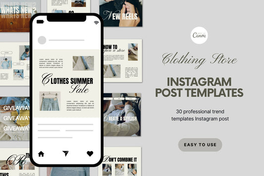 30 Instagram Post Clothing Store Canva Templates | Beige Minimalistic Social Media Template Set