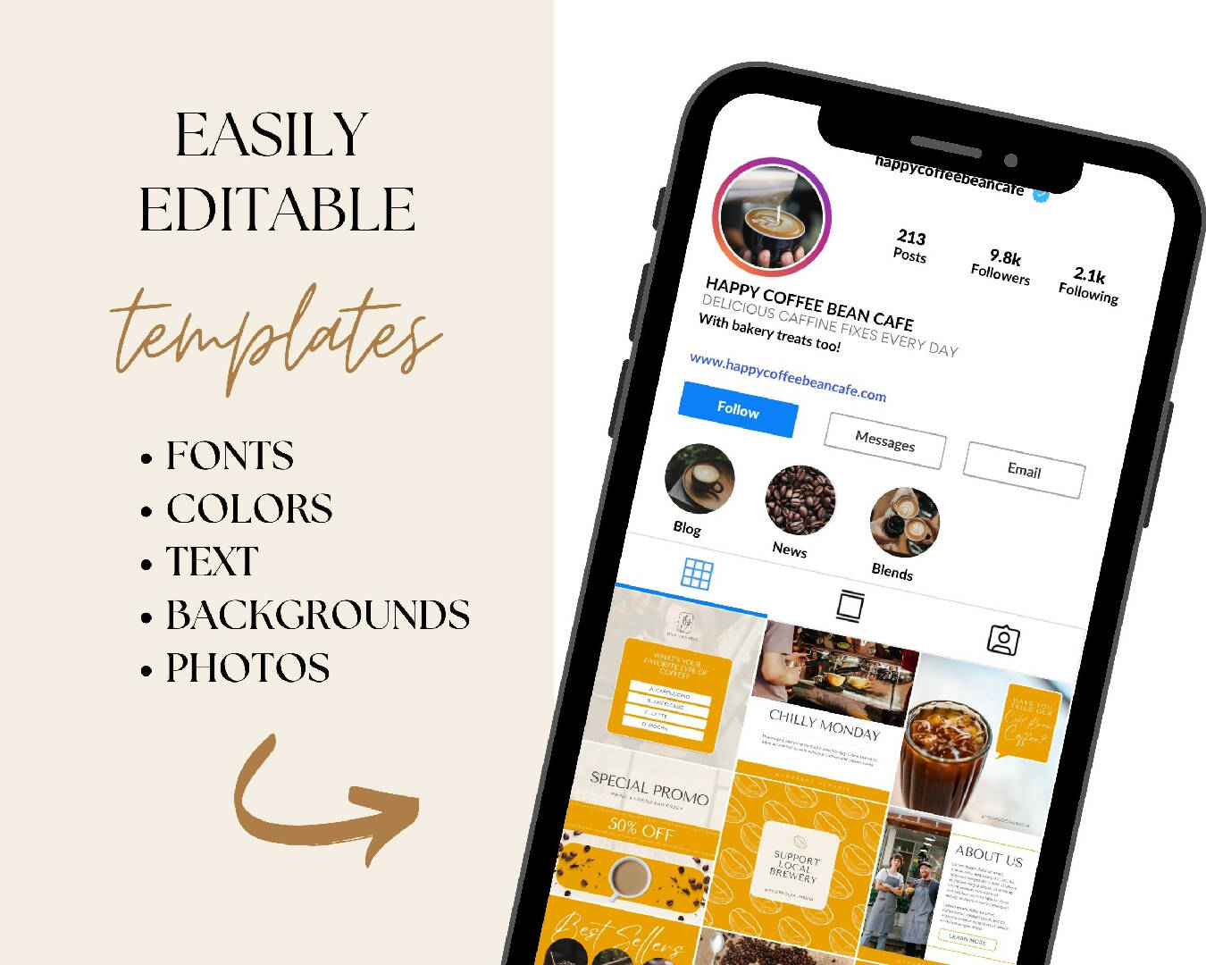 Coffee Instagram Templates, Cafe Social Media Posts, Canva Templates For Restaurants, Coffee Shop Marketing, Coffee Lover IG Posts, Modern