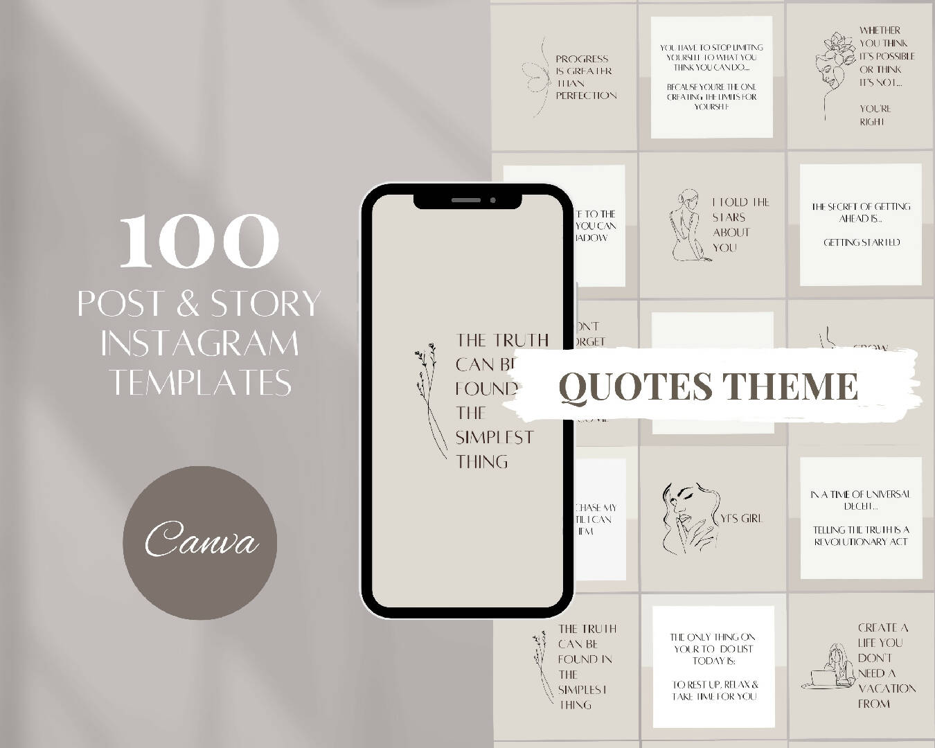 100 Inspirational Neutral Instagram Social Media Quote Templates