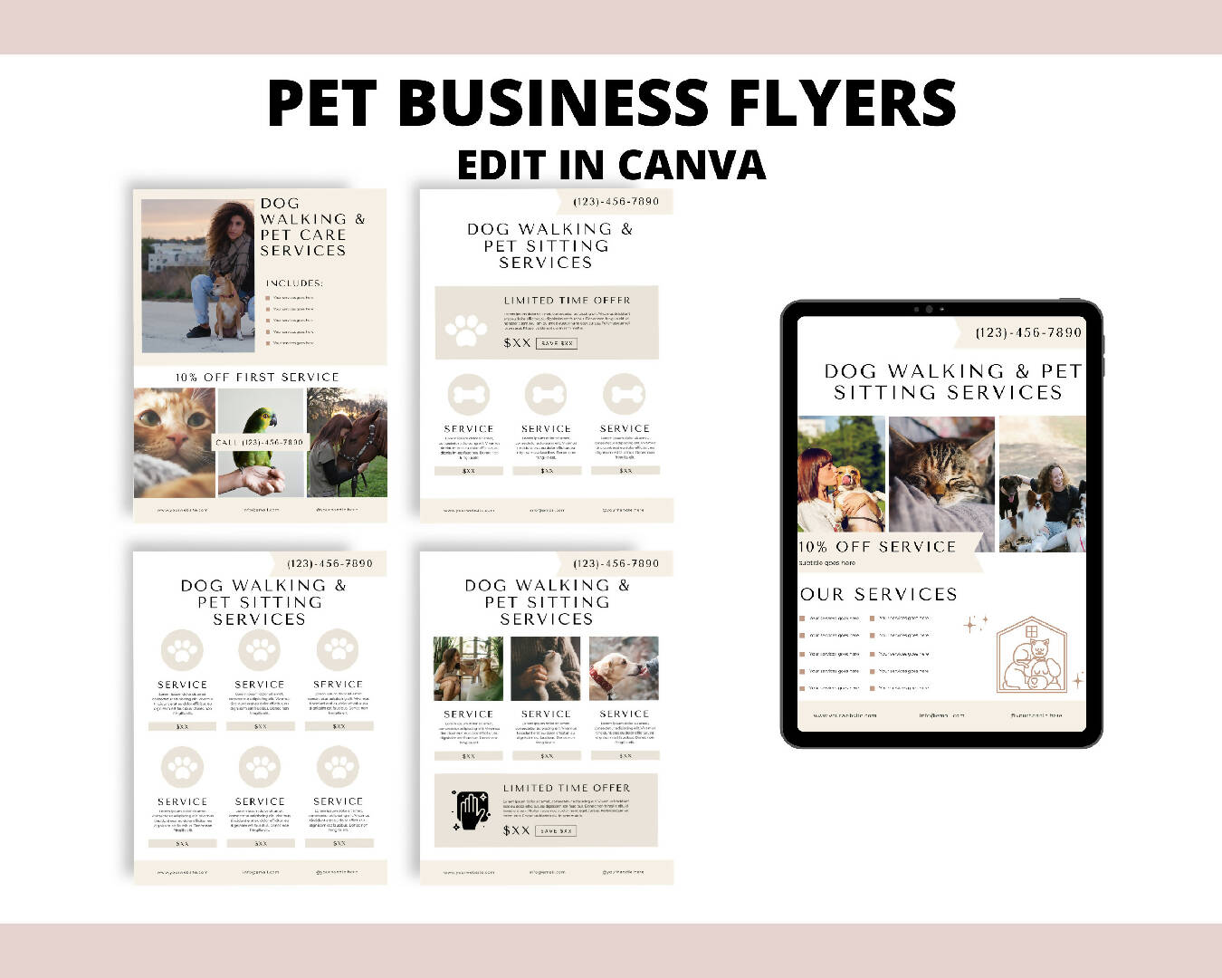 Pet Services Business Editable Canva Template Flyers