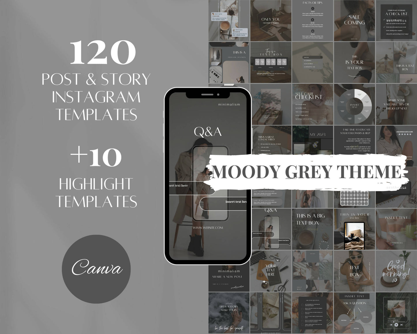 130 Moody Grey Instagram Templates for Social Media
