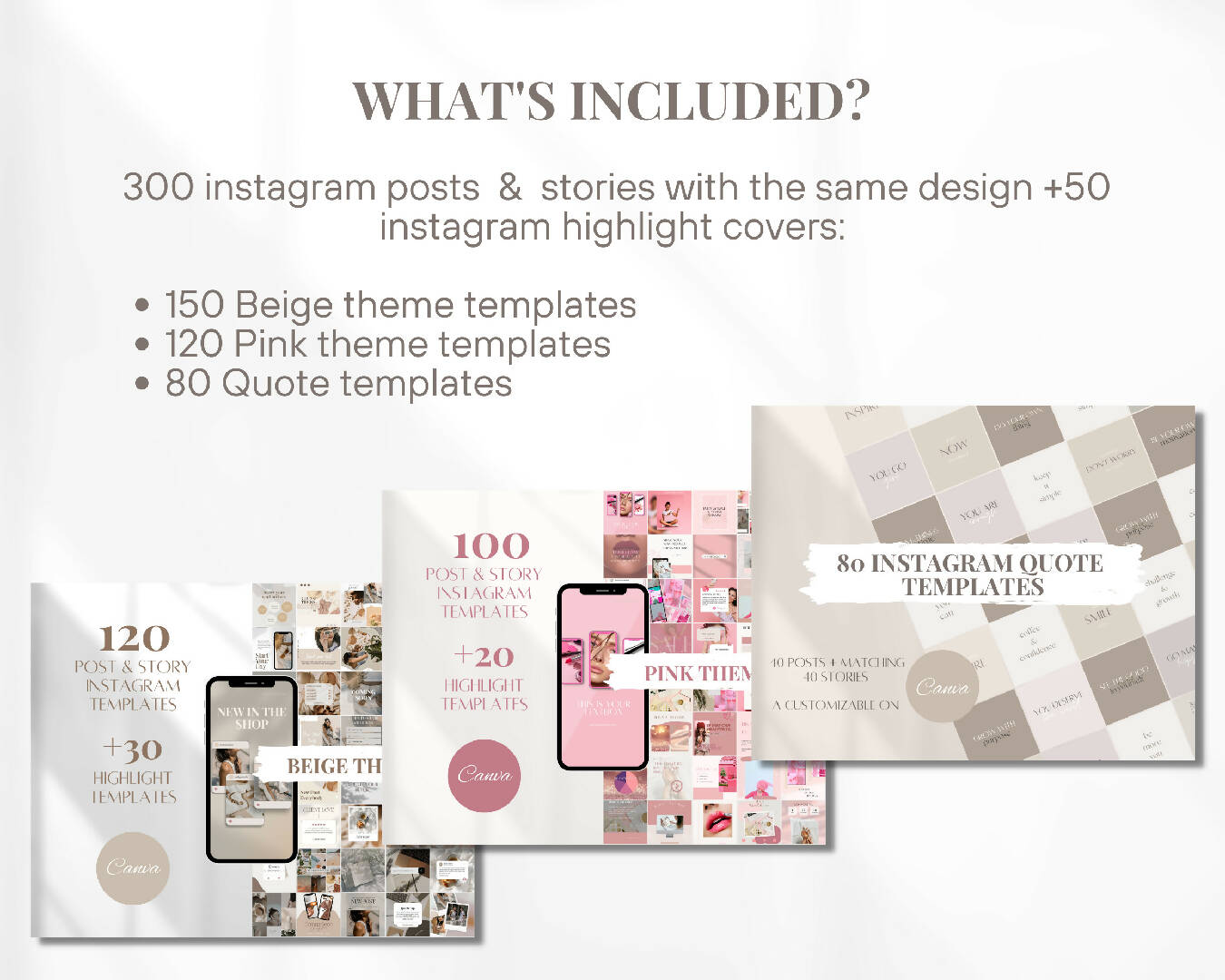 350 Instagram Social Media Templates Bundle | Beige Pink Quote Templates