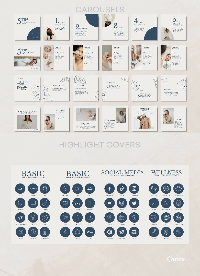 1200+ Instagram Multipurpose Canva Posts Template Bundle. Best for Coaching, Fashion and Wellness.