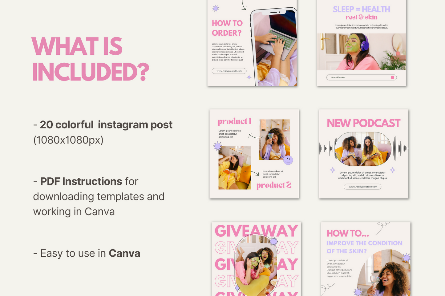 GOOD VIBES 20 colorful templates Instagram post | Pink Social Media Template