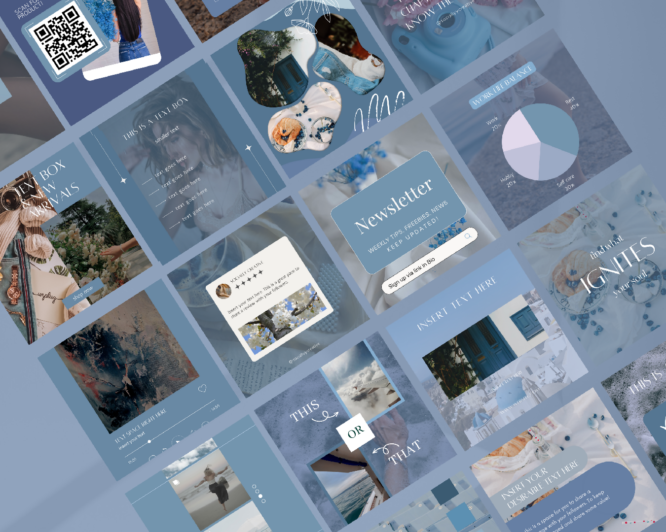 250 Blue Social Media Templates, Ocean Tropical Blue Instagram Canva Templates