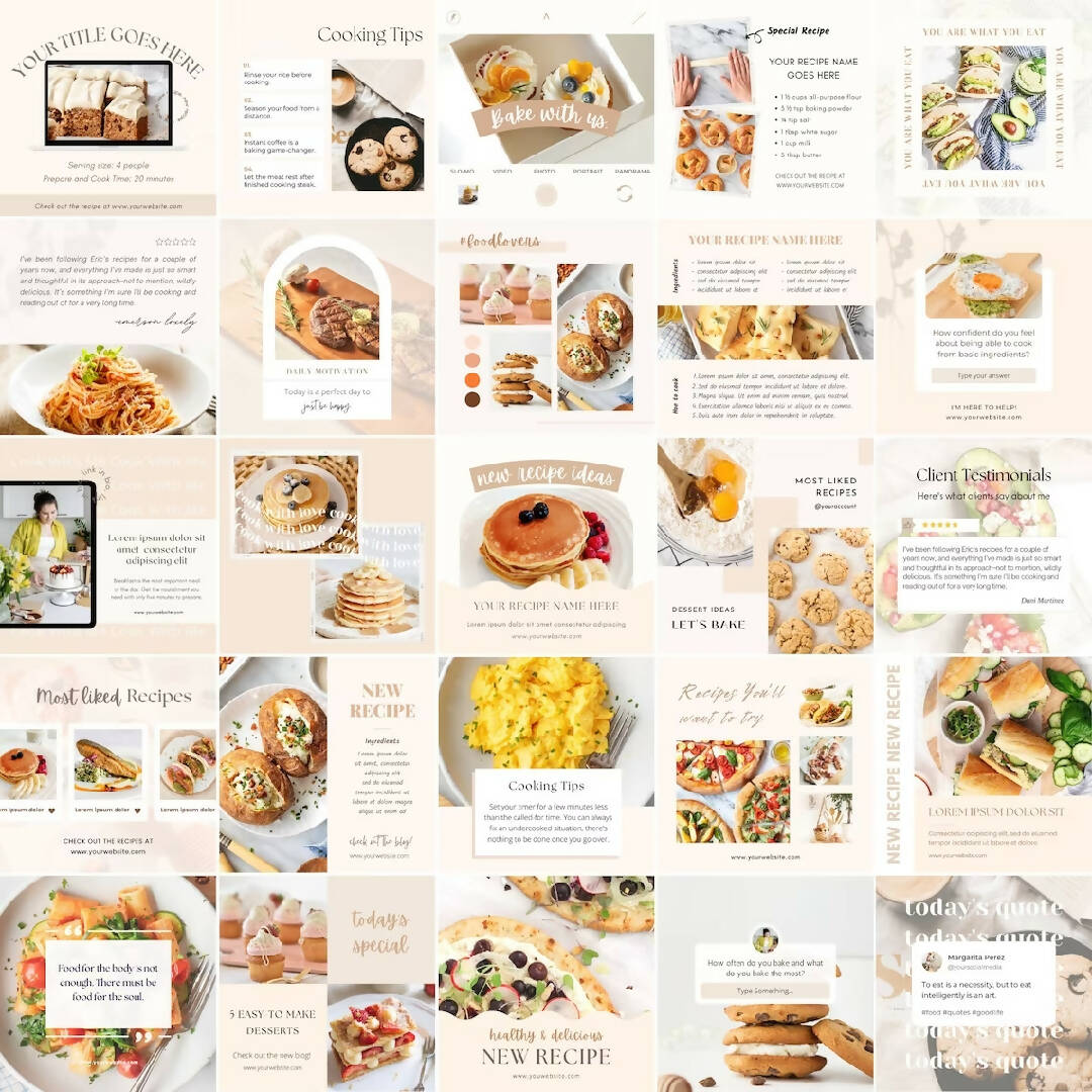 470+ Food Instagram Post Mega Bundle, food blogger post templates for Canva, foodie instagram stories, stickers, highlights, dietitian, nutritionist