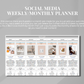 Social Media Planner Excel Spreadsheet, Digital Weekly Content Calendar, Monthly Social Media Tracker