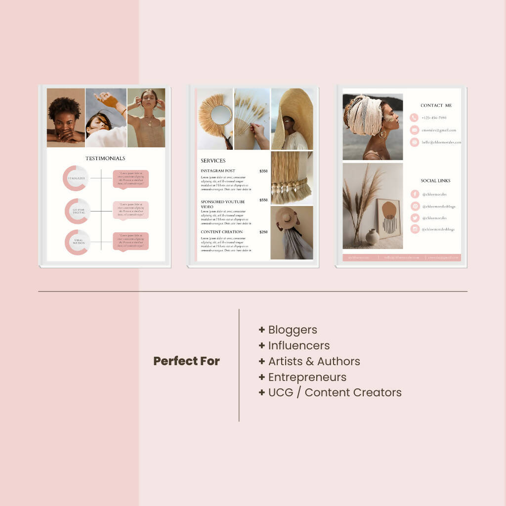7 Page Media Kit Template | Canva Template | Influencer Media Kit | Rate Sheet for Content Creator | Rate Card Template | Instagram & TikTok