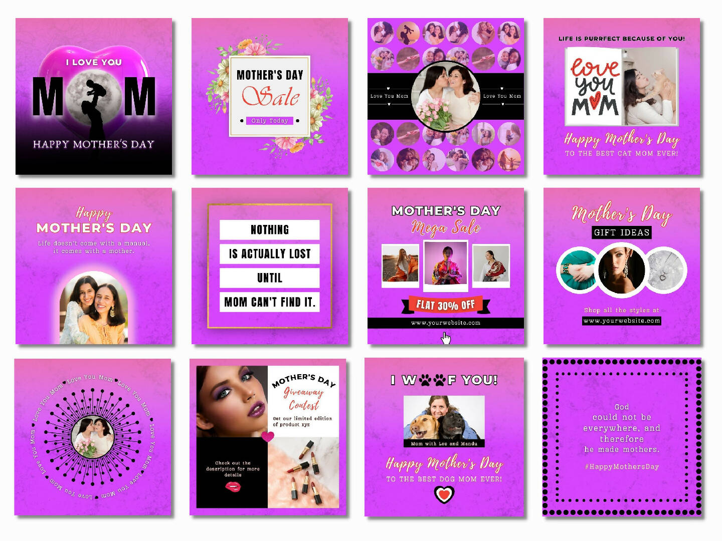 Mother's Day Social Media Posts Template Editable in Canva