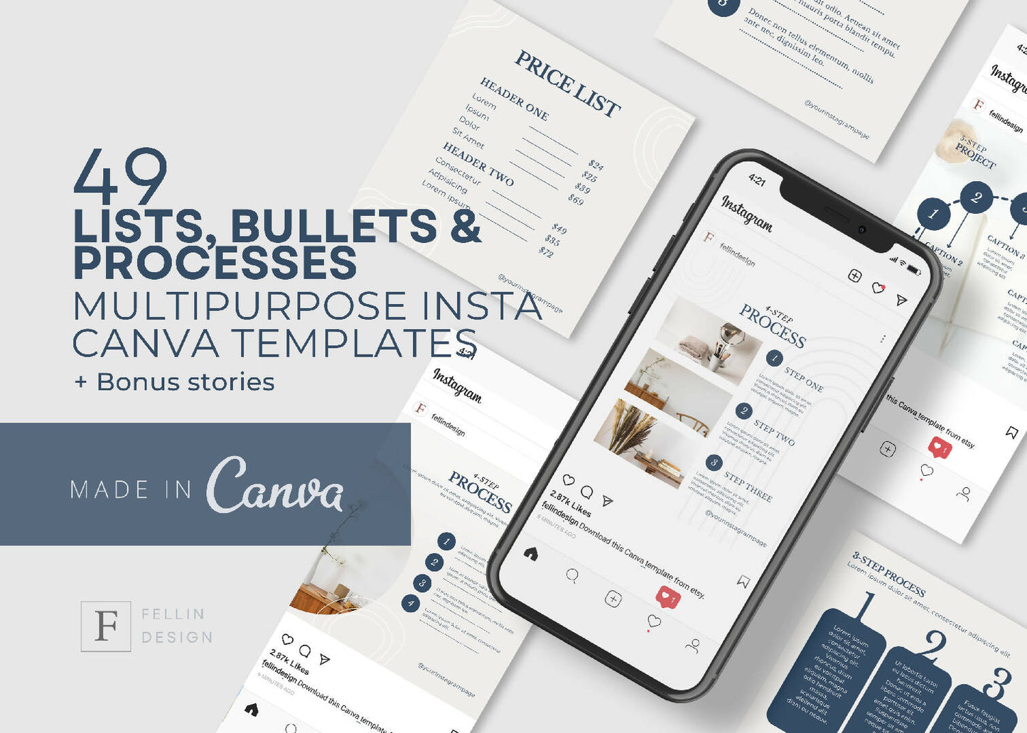 48 Instagram Multipurpose Canva Template Bundle for Lists, Bullets & Processes. Best for Coaching, Fashion and Wellness.