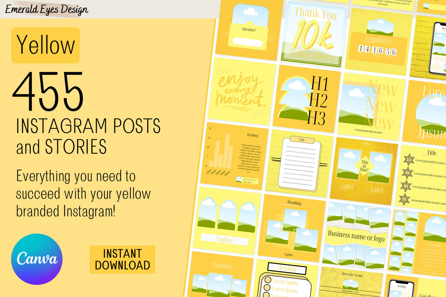 455 Canva Yellow Sunshine Instagram Feed & Stories Templates Easter Summer Spring