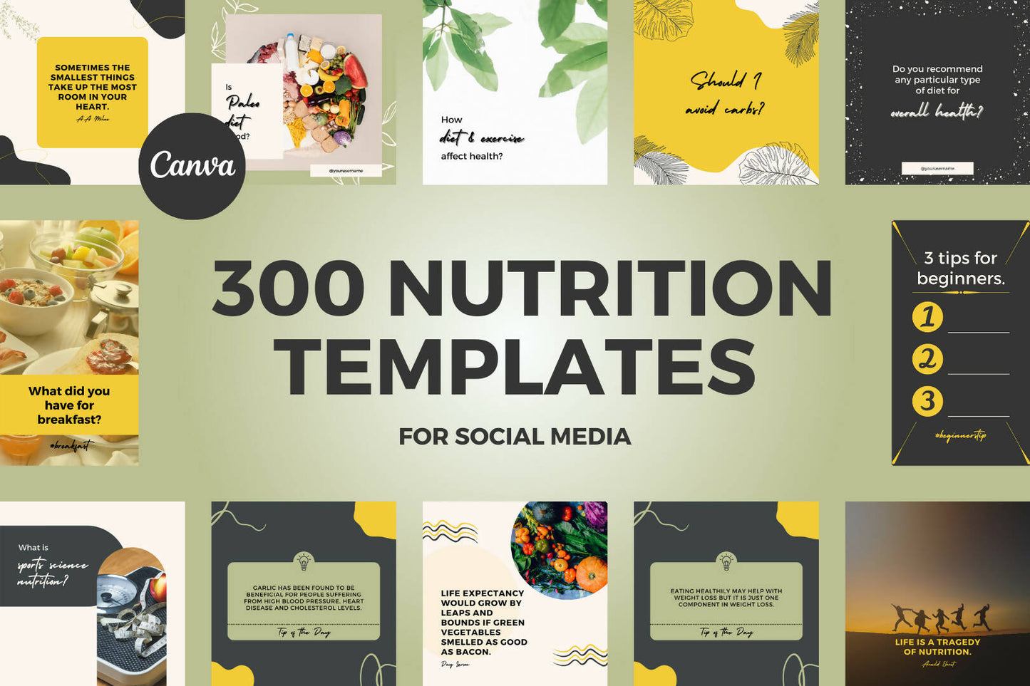 300 Social Media templates for Nutrition