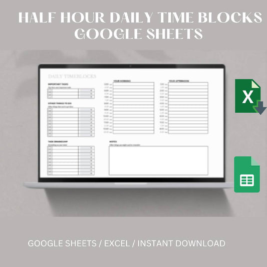 Efficient Daily Half Hourly Time Management Planner Spreadsheet